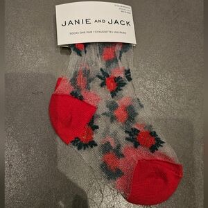 🎄🌺 NWT Janie and Jack Red & Green Floral Christmas Sheer Socks: 12–24 Months